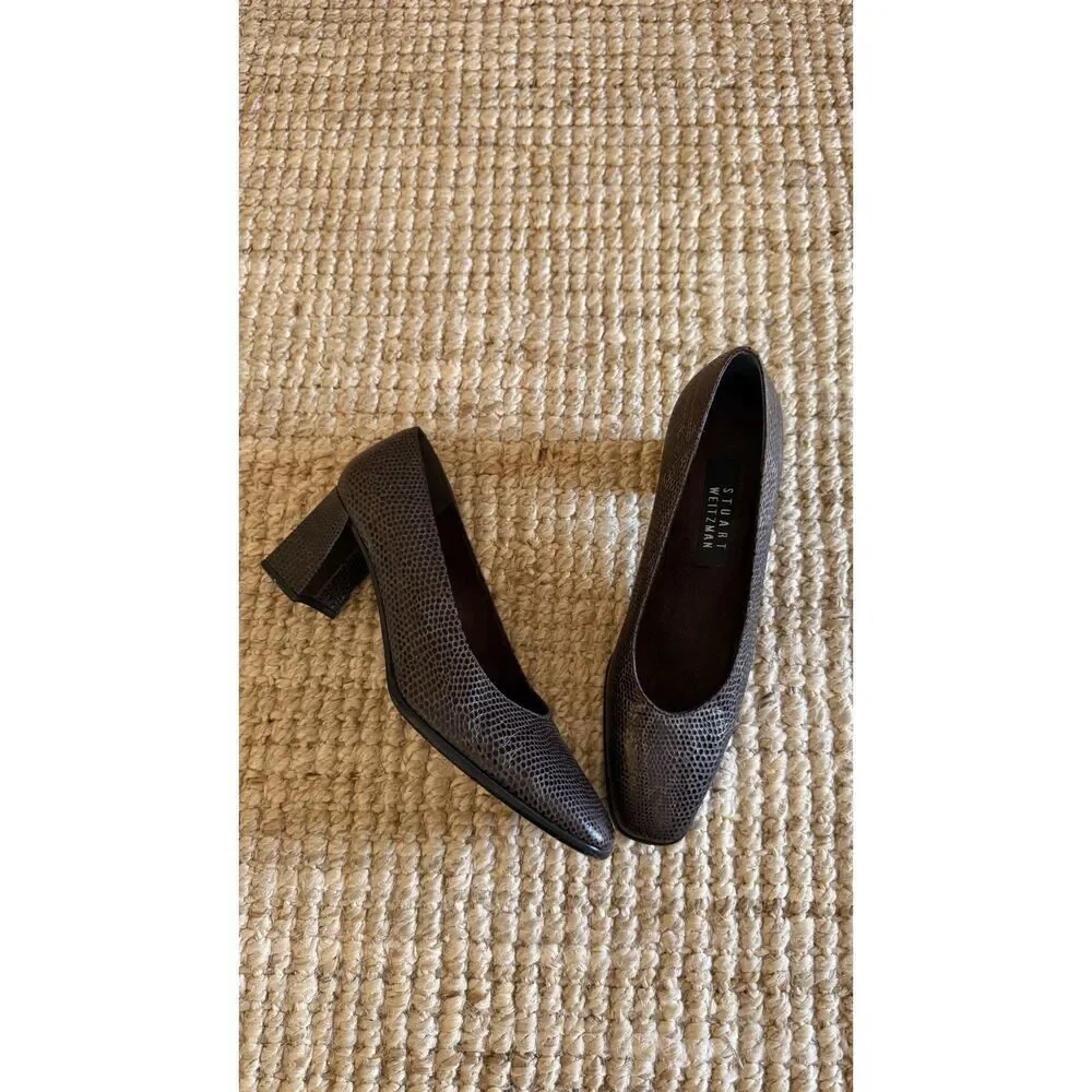 Vintage Stuart Weitzman Brown Lizard Embossed Block Heels